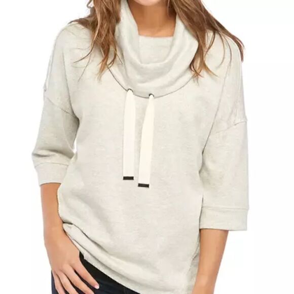 NWOT Cupio Women's Cowl Neck LUREX Metallic Shimmer Sweatshirt Top Size SMALL - Picture 1 of 3
